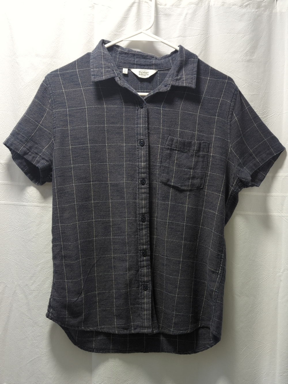 Casual Navy Windowpane Short-Sleeve Button-Down Shirt